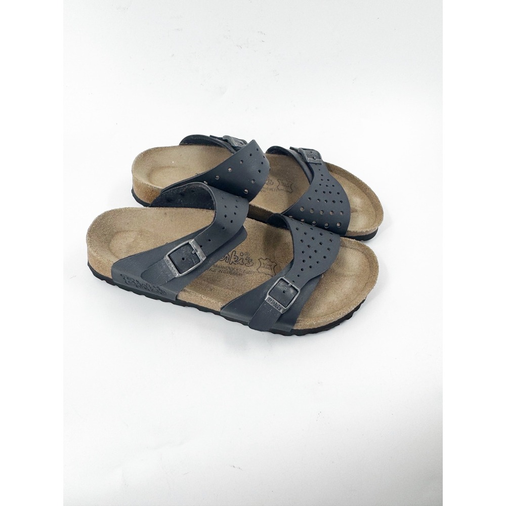 Birki's by Birkenstock Black Leather Perforated Slide Sandals Mens 5 Womens 7 38